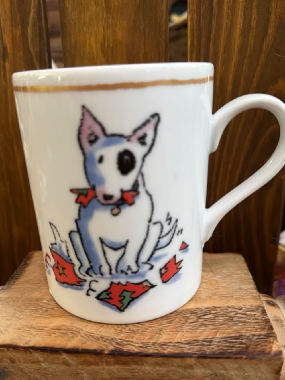 White Ceramic Dog Mug with Festive Red Accent - Pet Lover Gift